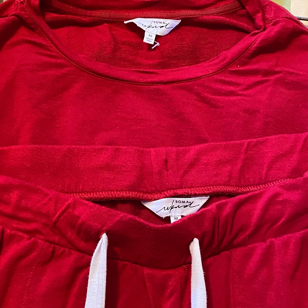 Soma Red Lounge Top and Drawstring Pants Set